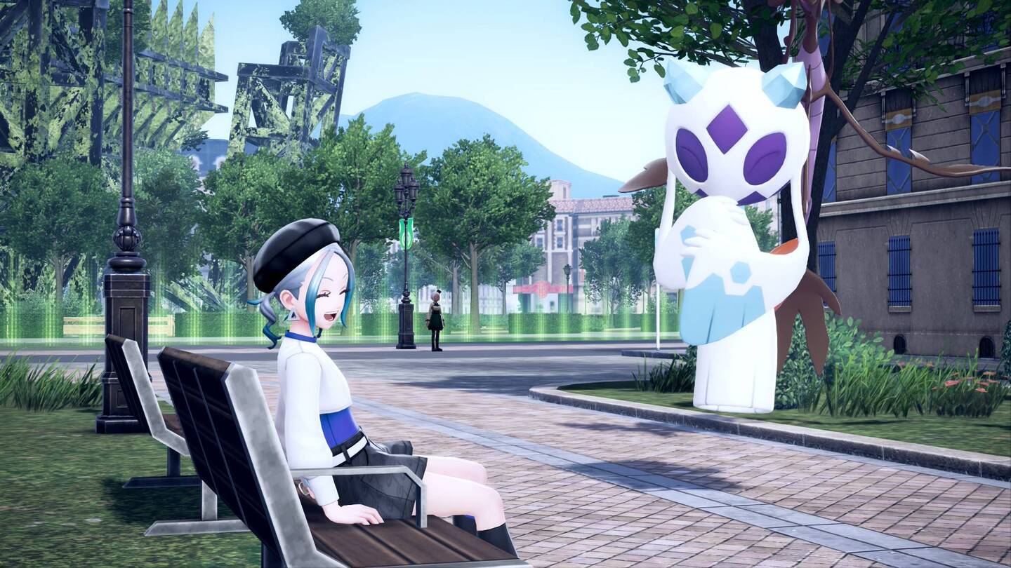 今作の僕の相棒ポケモンユキメノコ。ネタバレになるので詳しくは言わないけれどこの子が最高でした。 ゲーム『Pokémon LEGENDS Z-A』のゲーム画面。女性キャラの主人公とユキメノコというポケモンが写っている。